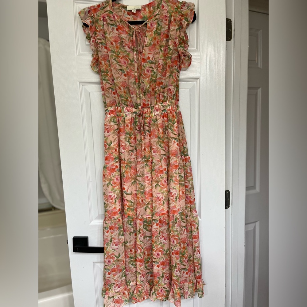 Floral Maxi Dress with Pink and Green Pattern